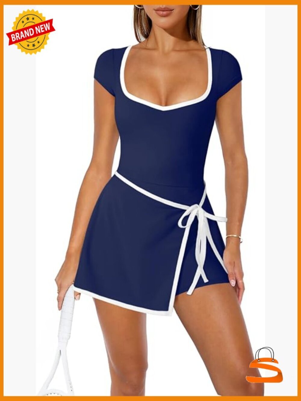 Sweetheart Neck Tennis Dress with Built-in Shorts Open Back Romper Skort